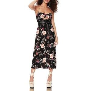 AFRM Hewitt Midi Halter Dress Size XS Sweetheart Neckline Cutout Floral NWD B93